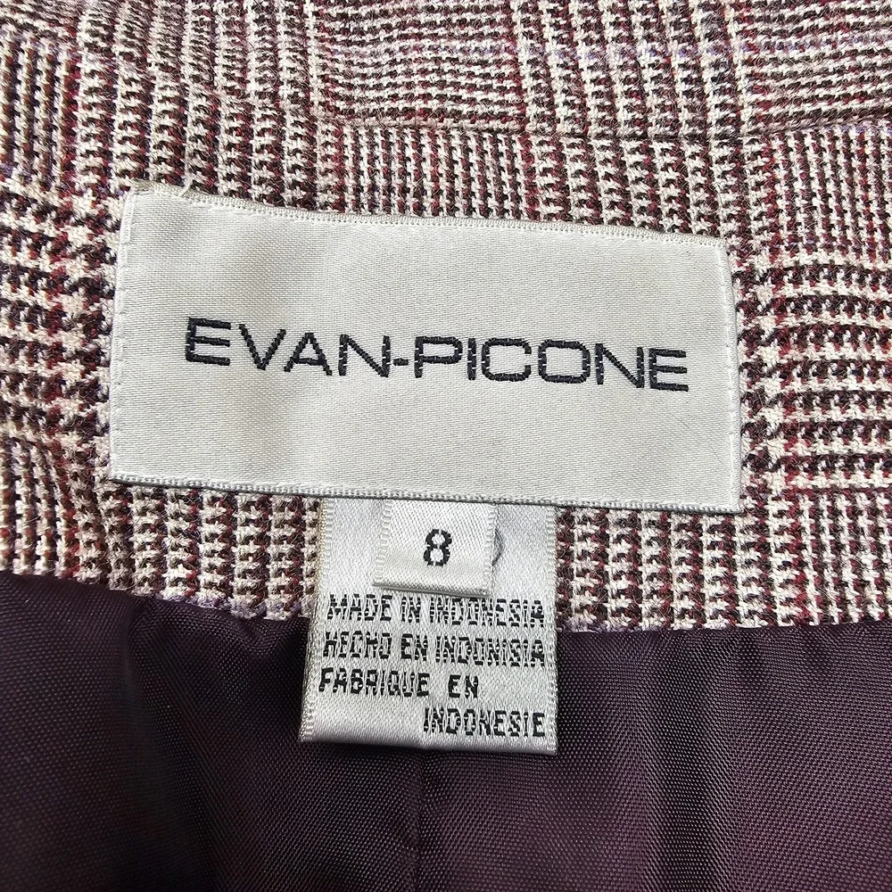 Evan Picone Jacket Blazer‎ Size 8 Hidden Zip Front Wool Plaid Lined Womens READ